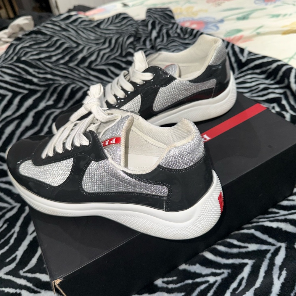 Prada Men’s Black and White Low-Top Sneakers - Picture 3 of 4